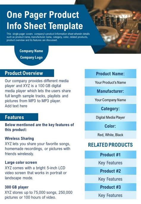 One Pager Product Sell Sheet Template Presentation Report Infographic