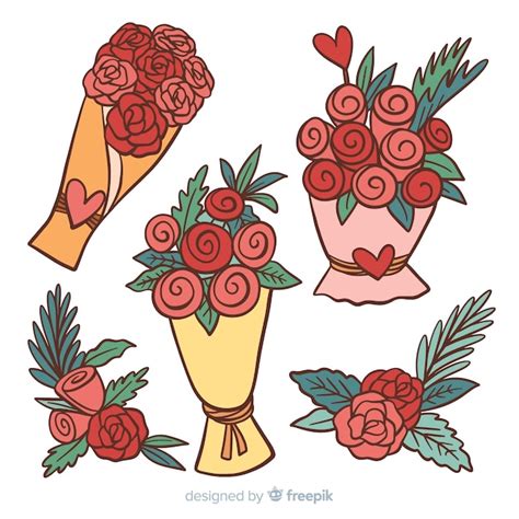 Hand Drawn Valentines Day Flower Pack Free Vector