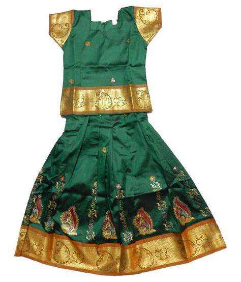 Dress your little queens in this beautiful pure silk pavadai fabric and add more joy to all occasions. Jeeva Green & Golden Pattu Pavadai For Girls - Buy Jeeva ...