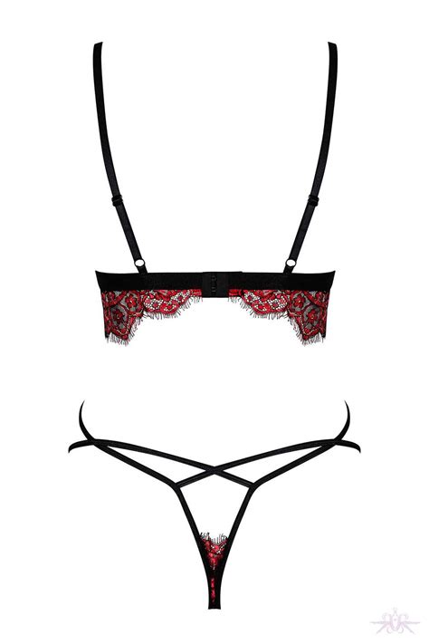Obsessive Redessia Red Lace Two Piece Lingerie Set At The Hosiery Box Bra And Briefs The