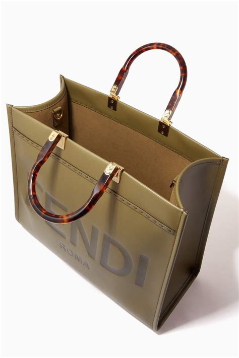 Shop Fendi Green Medium Sunshine Tote Bag In Leather For Women Ounass Uae