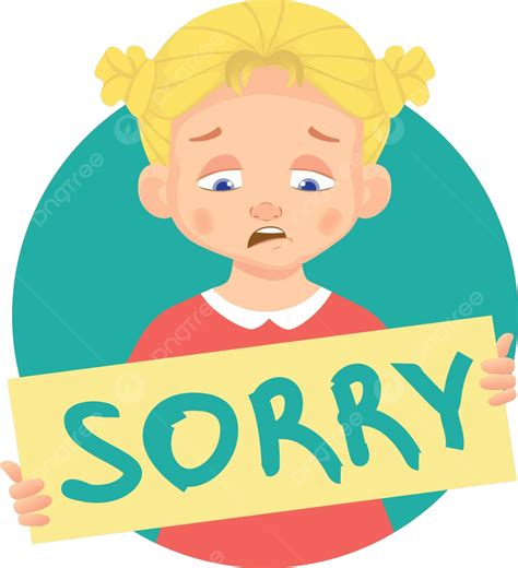 Sad Girl Holding Sorry Poster Expression Mistake Request Vector