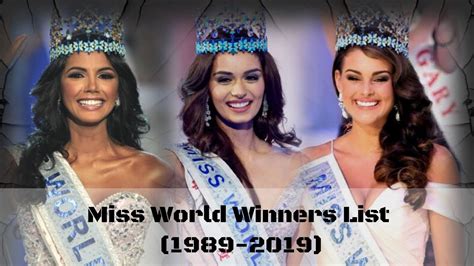 Miss World Title Winners Last 30 Years 1989 2019 Youtube