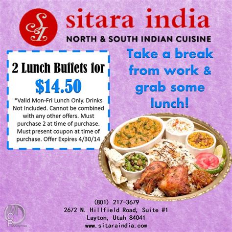 Get 2 Lunch Buffets For 1450 Sitara India Is A North And South