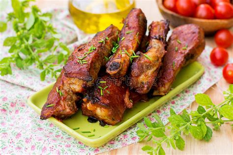 Cover with another piece of foil and bake in the preheated oven for 1 hour and 15 minutes, or until the ribs are very tender. Barbecue Country-style Pork Ribs In Oven Stock Image ...