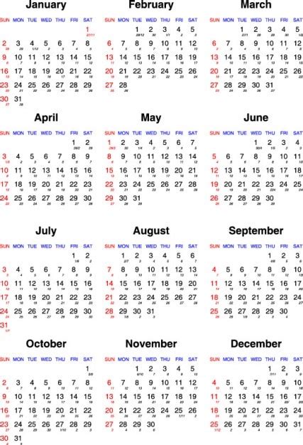 Calendario Anual Vector Gratis