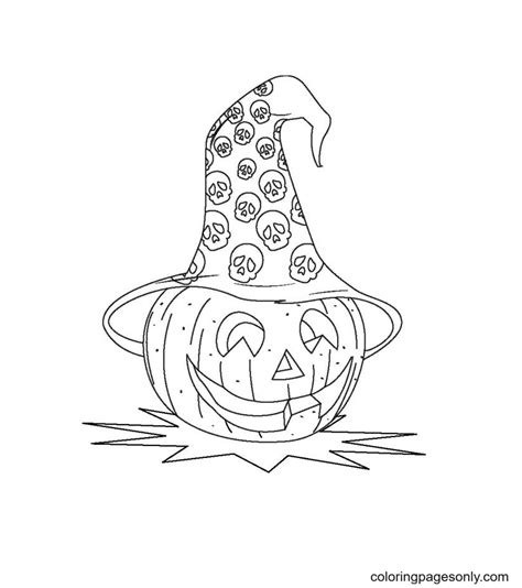 Jack O Lantern Wearing Halloween Day Hat Coloring Page Free