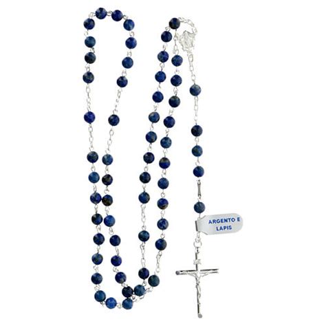 925 Silver Rosary Beads Lapis Lazuli Beads 6 Mm Tubular Cross Online