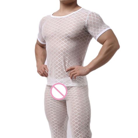 Men Sexy Undershirt Ultra Thin Cool Thermal Sleep Underwear Shirt Close Fitting Short Sleeve