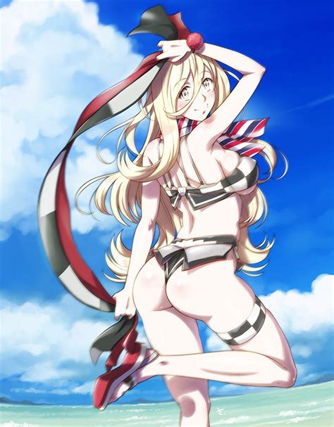 sameha ikuya richelieu kancolle kantai collection 1girl arm up ass bikini blonde hair