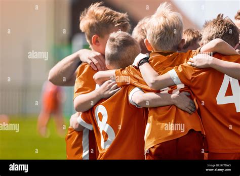 Boys Soccer Football Team Huddle Children Play Sports Game Kids