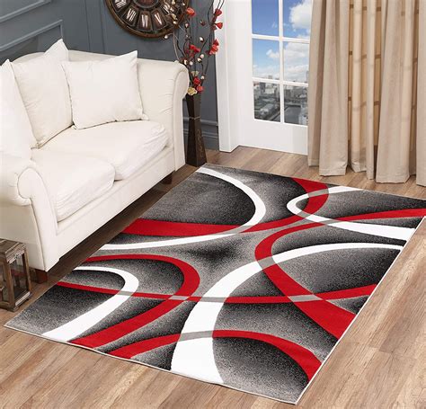 Modern Area Rug 5x7 Luxury Red Swirls Hand Carved Contemporary Carpet