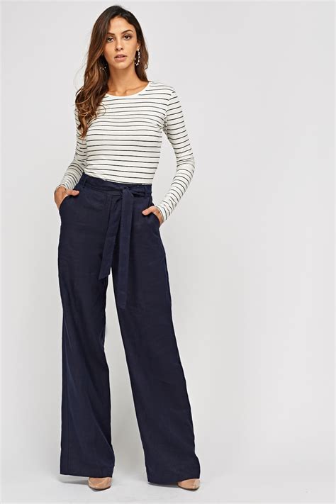 Navy Wide Leg Light Weight Trousers Just 7