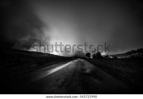 Landscape Night Asphalt Road Disappearing Into Stock Photo Edit Now