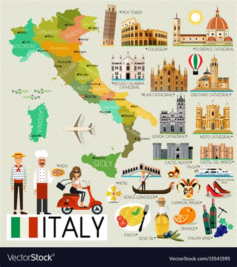 Italy Travel Map Royalty Free Vector Image Vectorstock