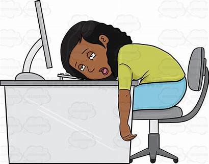 Clipart Computer Person Tired Woman Working Exhausted