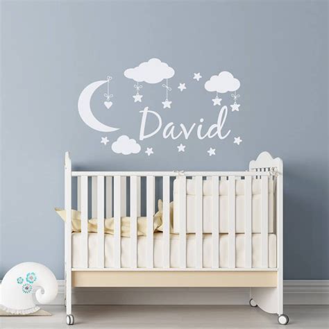 Personalized Name Wall Decal Boy Clouds Moon And Stars Nursery Etsy