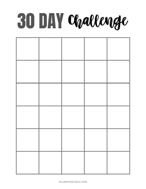 Free Printable 30 Day Challenge Calendar 30 Day Challenge Challenges