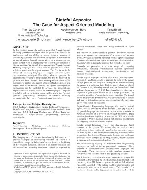 Pdf Stateful Aspects The Case For Aspect Oriented Modeling