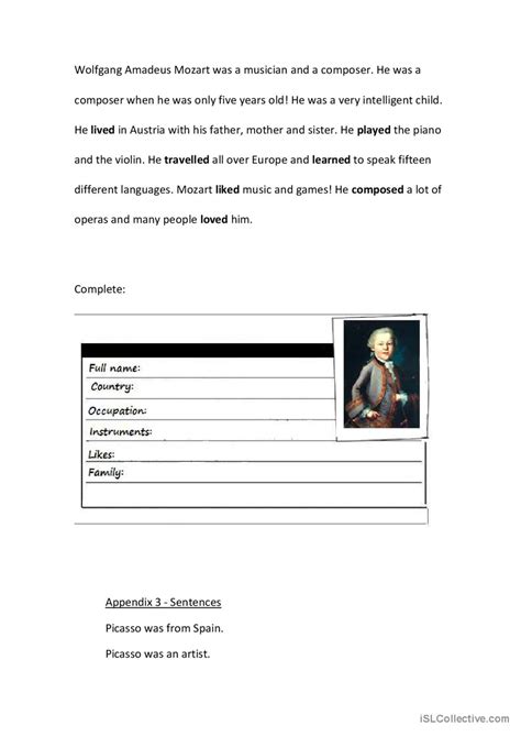 Mozart English ESL Worksheets Pdf Doc