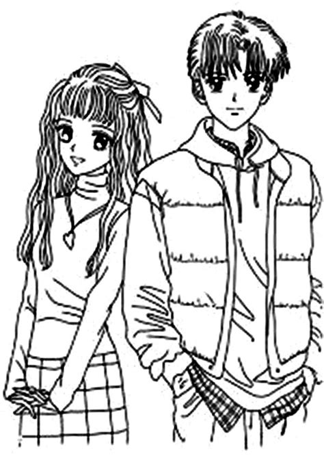Anime Couple Kiss Coloring Pages