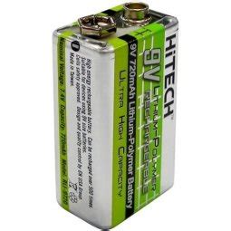 It has a rectangular prism shape with rounded edges and a polarized snap connector at the top. 9 Volt Rechargeable Batteries | 9V Rechargeable Battery