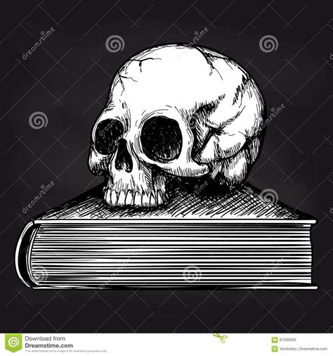 Skull On Book Sketch On Blackboard Stock Vector - Illustration of ...