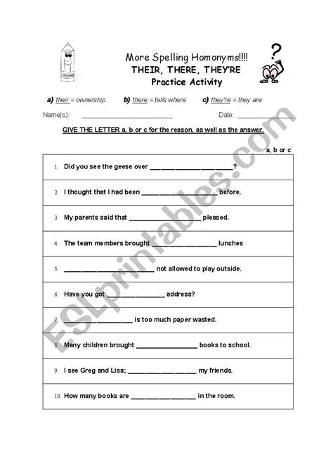 Theirtherethey´re Esl Worksheet By Laurieann