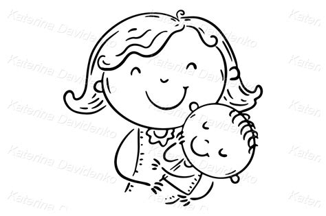 cartoon illustration of happy mom hugs son