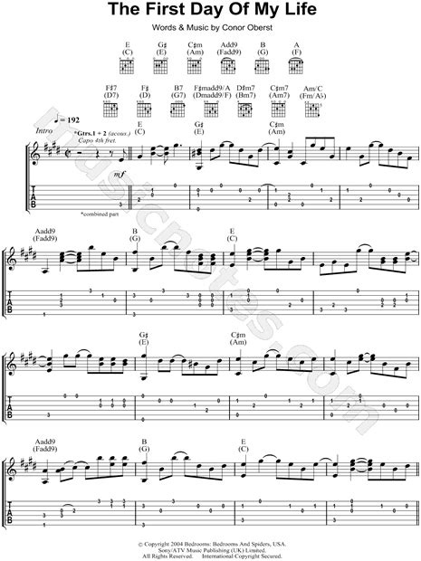 Just my first try at this song to see how it would sound. Bright Eyes "The First Day of My Life" Guitar Tab in E ...
