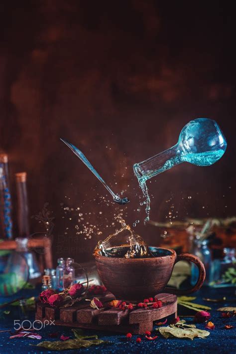 Flying Potion Bottle With Pouring Liquid In A Magical Still Life