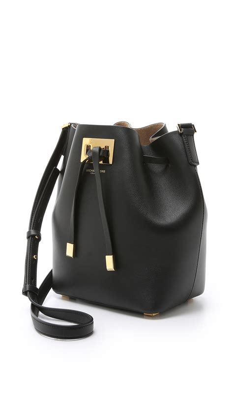 Michael Kors Leather Miranda Medium Bucket Bag In Black Lyst