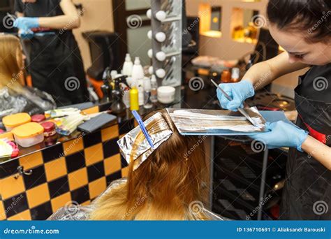 Professional Hairdresser Dyeing Hair Of Her Client In Salon Selective