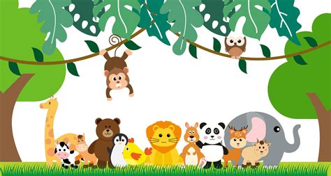 Vector Cute Jungle Animals In Cartoon Style Wild Animal Zoo Designs