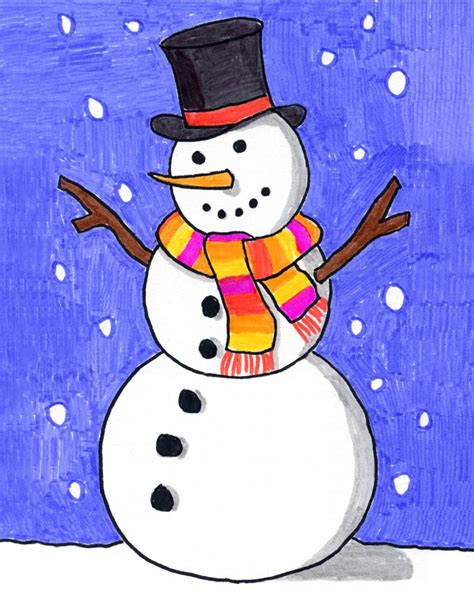 Easy How To Draw A Snowman Tutorial Video And Coloring Page