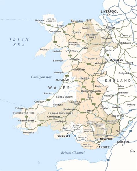 Editable Vector Map Of Wales With Counties Roads And Towns Maproom