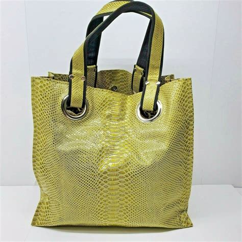 Kate Landry Large Tote Bag Green Faux Snakeskin Embossed Womens Bags