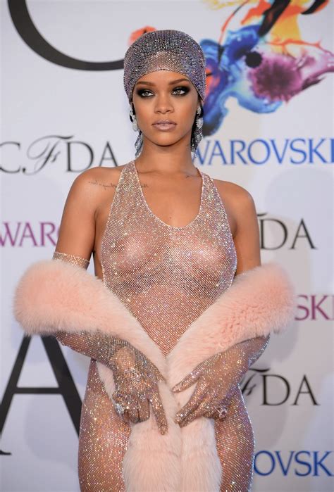 rihanna in naked see through dress show her tits the