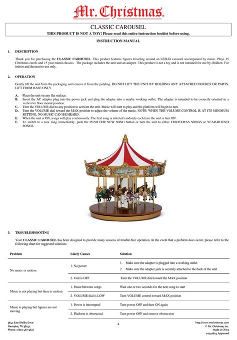 Mr Christmas Classic Carousel Instruction Manual Pdf Download Manualslib