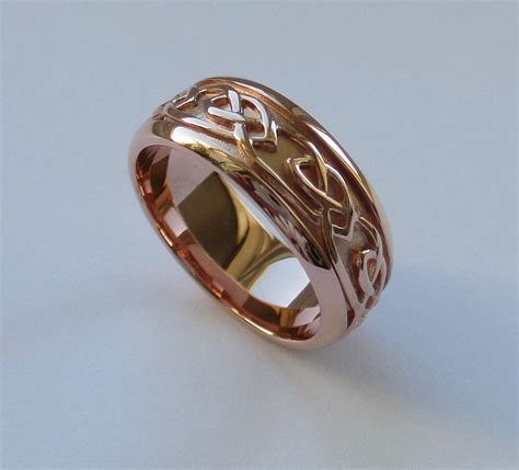 Welsh Clogau 9ct Gold Wide Celtic Annwyl Wedding Band Ring Rose Gold