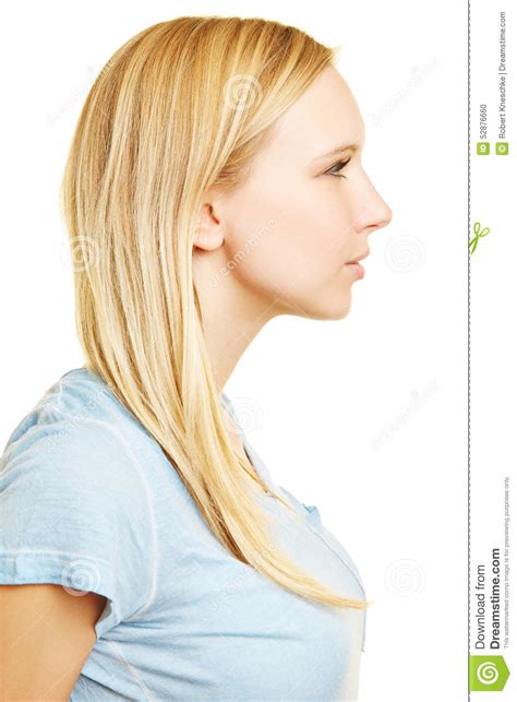 Young Blonde Woman In Side View Stock Photo Image Of