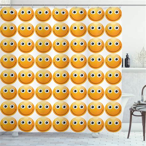 Emoji Shower Curtain Smiley Technologic Modern Happy Loving Mood Full Face Expressions Plain