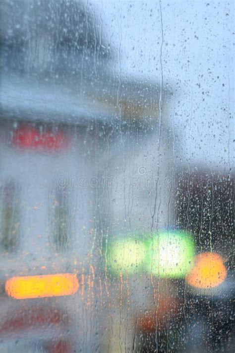 Window Rain Blurred City Lights Stock Image Image Of