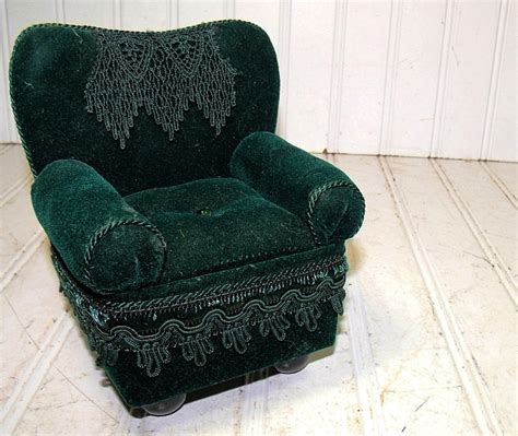 Vintage Overstuffed Green Velvet Chair Doll Display Size Etsy Green