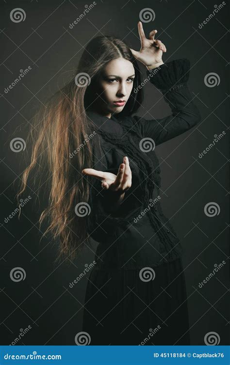 Witch Casting A Spell With Smoke And Cauldron Stock Image 126940807