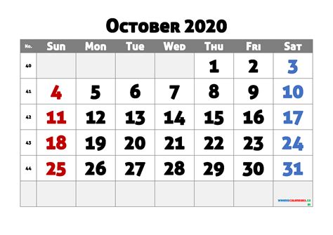 Printable October 2020 Calendar Template M20allerd2