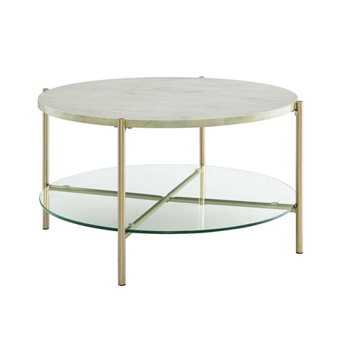 Welwick Designs Modern Round Coffee Table White Faux Marble Top