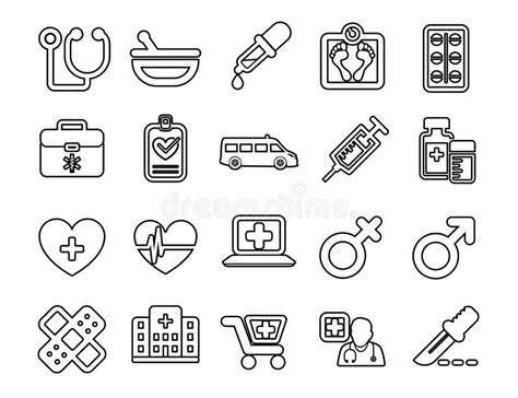 One Medical And Health Medicine Thin Line Icons Set Stock Vector