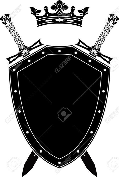 Shield Swords And Crown Stencil Vector Illustration Royalty Free