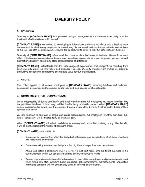Equality And Diversity Policy Template Free Printable Form Templates